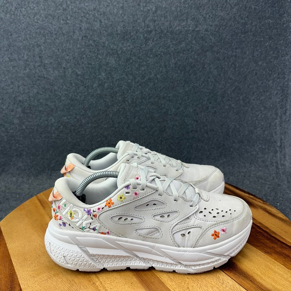 Hoka One One Clifton L Vibrant Bloom Floral 1153618 Women Size 6.5 Vanilla Clay
